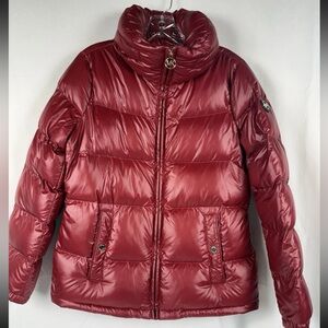 Michael Kors Women Down Quilted Hooded  Puffer Jacket Size/S Shiny Dark Ruby